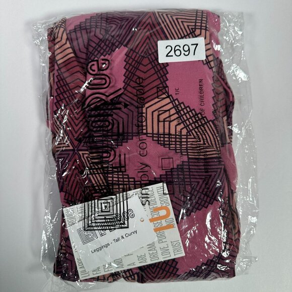 LuLaRoe Kaleidoscope Triangles Pink Purple Black Leggings Tall & Curvy TC - Picture 5 of 5